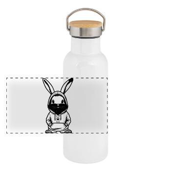 Hase mit Bart Hoodie-Motiv - Panorama Thermosflasche mit Bambusdeckel - Weiß - Vorne
