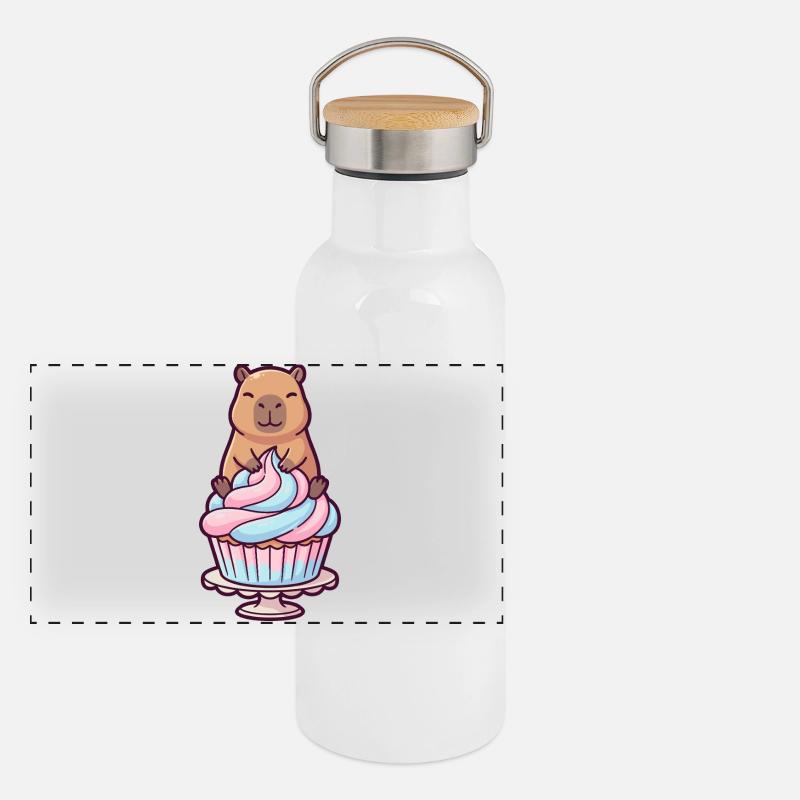 Capybara auf Cupcake-Torte süßes Motiv Panorama Thermosflasche mit Bambusdeckel