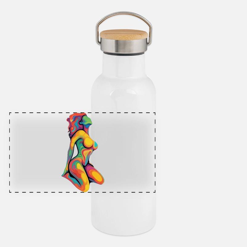 Rainbow Abstract Woman Silhouette Panorama Thermosflasche mit Bambusdeckel