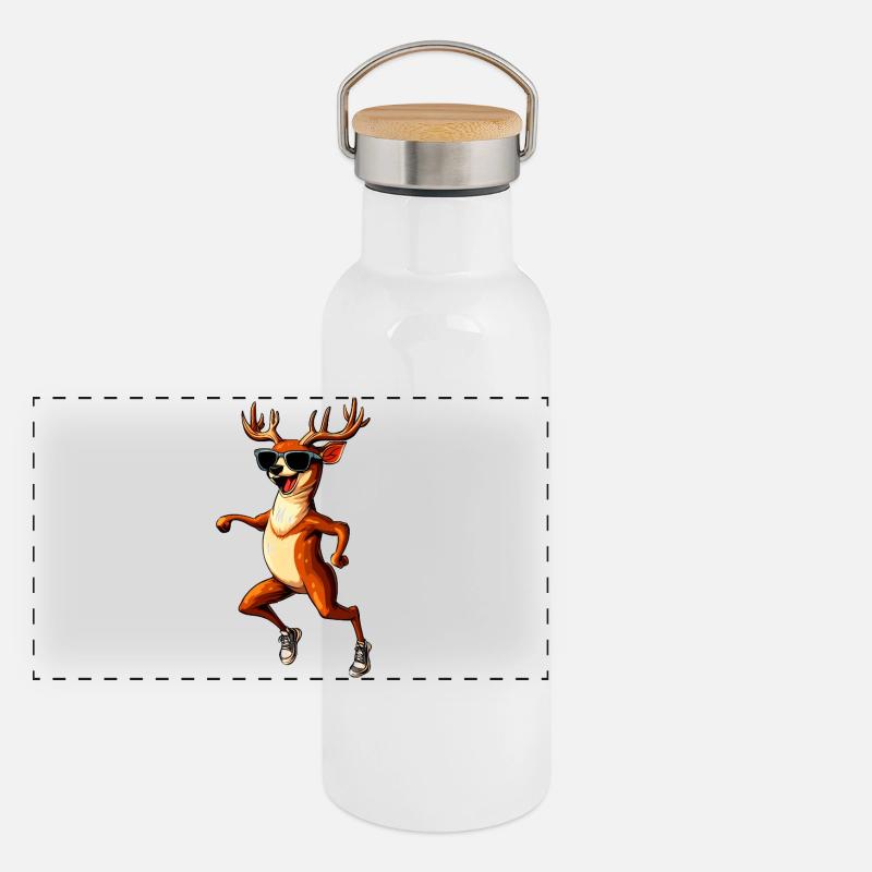 Lachender Hirsch Panorama Thermosflasche mit Bambusdeckel