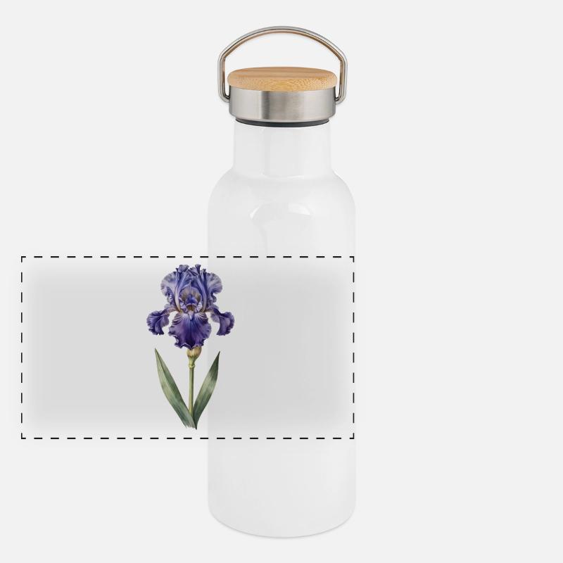 Iris violet sur tige délicate - Gourde isotherme avec bouchon en bambou - blanc