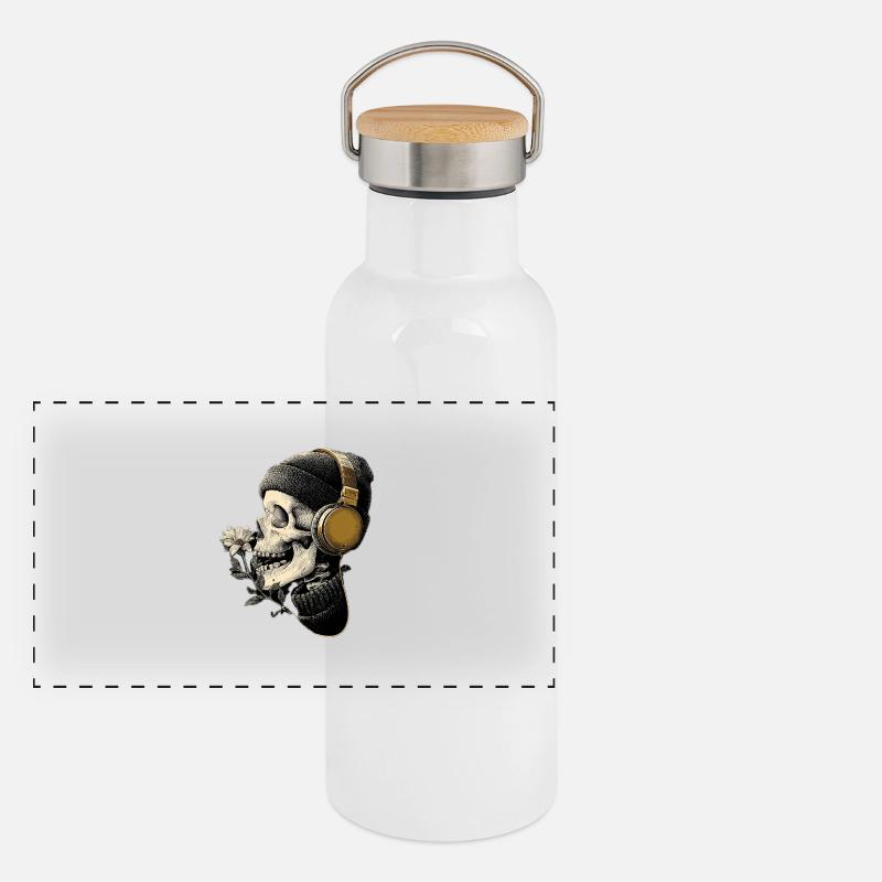 Headphone Skull with Flower Panoramic Thermal Bottle with Bamboo Lid