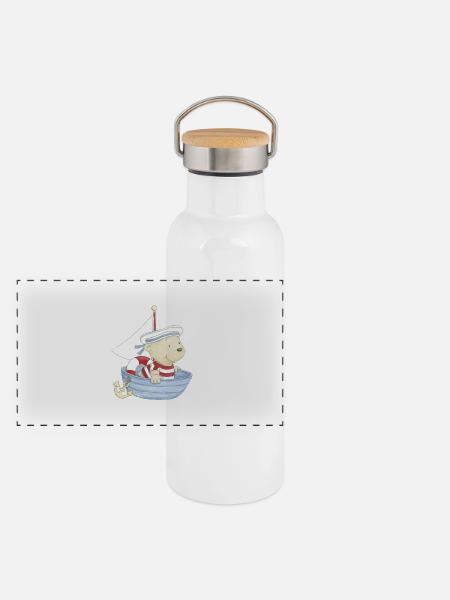 PP_Matrose05 - Panorama Thermosflasche mit Bambusdeckel - Weiß