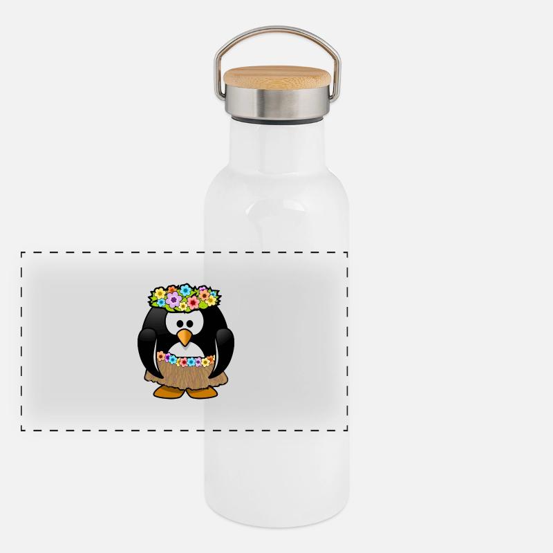 Hawaii Pinguin Panorama Thermosflasche mit Bambusdeckel