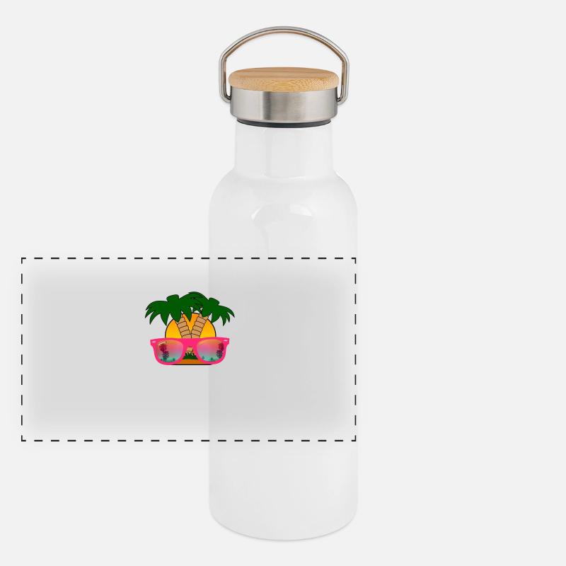 Summertime! Sunglasses & Palm Trees Panoramic Thermal Bottle with Bamboo Lid