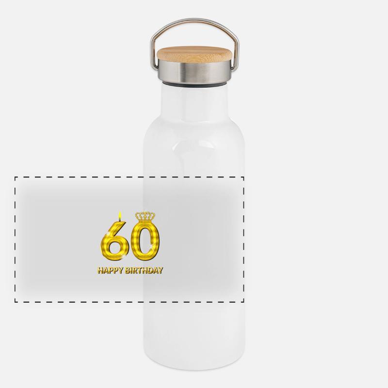 60 - oro numero buon compleanno - compleanno- Thermos con coperchio in bambù
