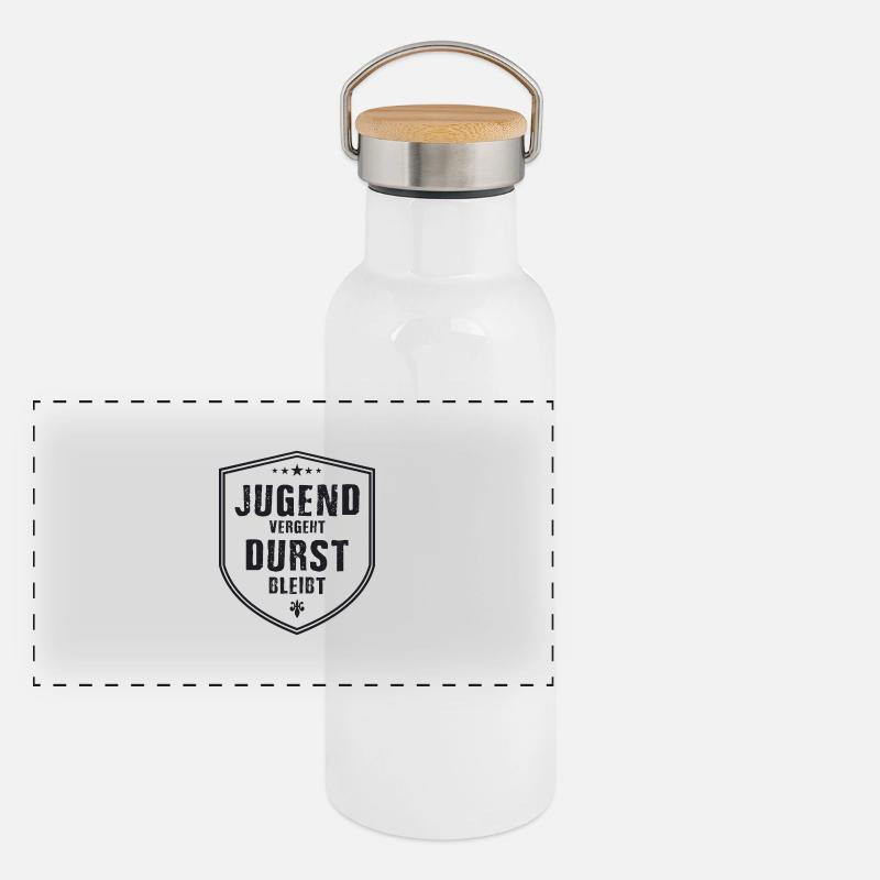 Jugend vergeht Durst bleibt Panorama Thermosflasche mit Bambusdeckel