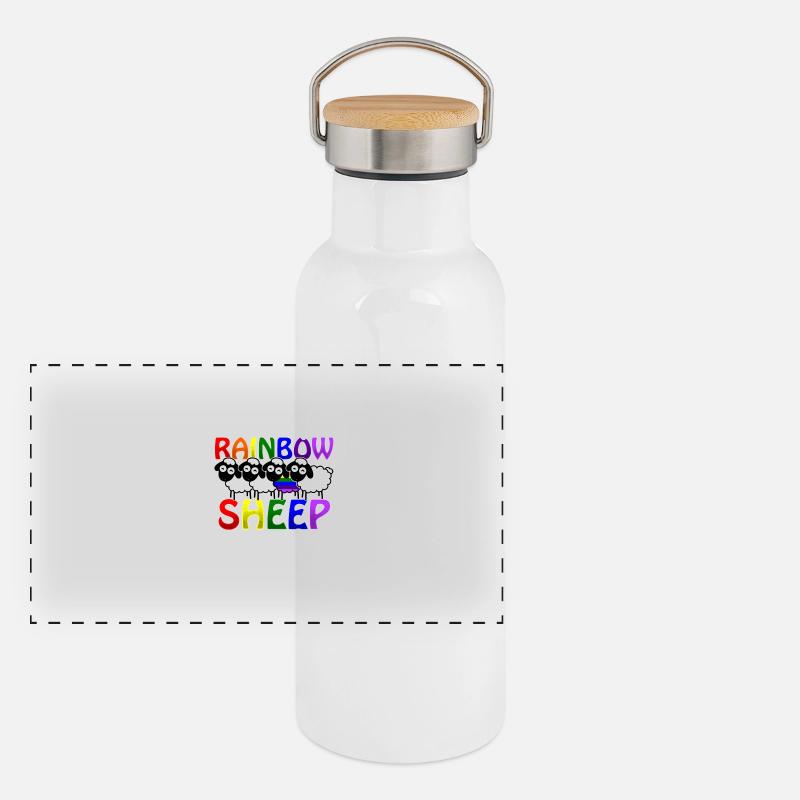 Rainbow Sheep - Gay Pride Panorama Thermosflasche mit Bambusdeckel