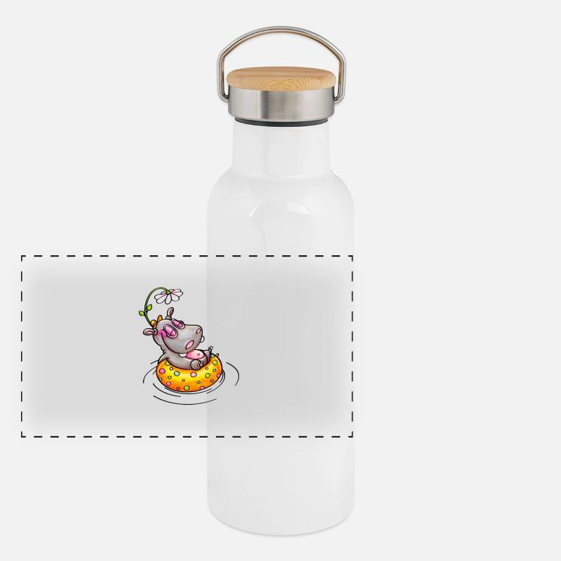 hippo with flower Panorama Thermosflasche mit Bambusdeckel