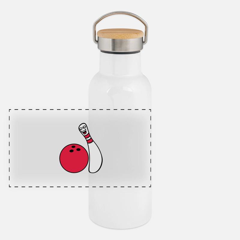 Cheeky Comic Bowling Pin Panorama Thermosflasche mit Bambusdeckel