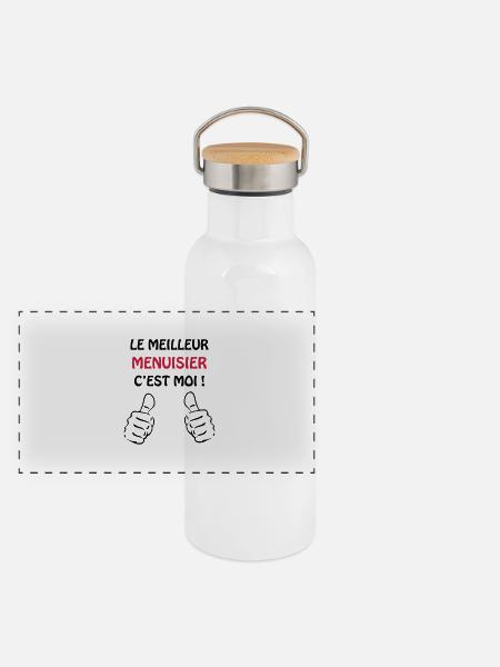Menuisier / Menuiserie / Bois / Charpentier - Gourde isotherme avec bouchon en bambou - blanc