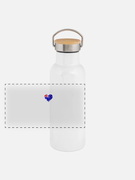 Sydney Skyline Herzschlag Australien Flagge Herz - Panorama Thermosflasche mit Bambusdeckel - Weiß