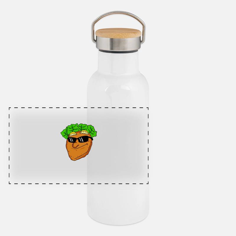 Cooles Schnitzel mit Sonnenbrille - Panorama Thermosflasche mit Bambusdeckel - Weiß