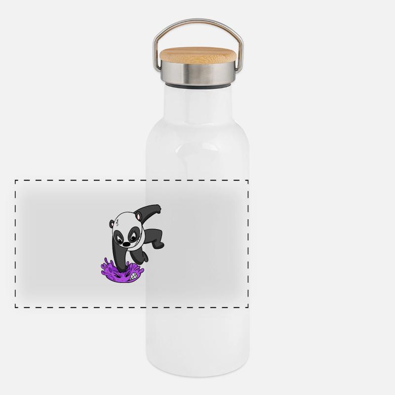 Panda Virus Kampf Panorama Thermosflasche mit Bambusdeckel
