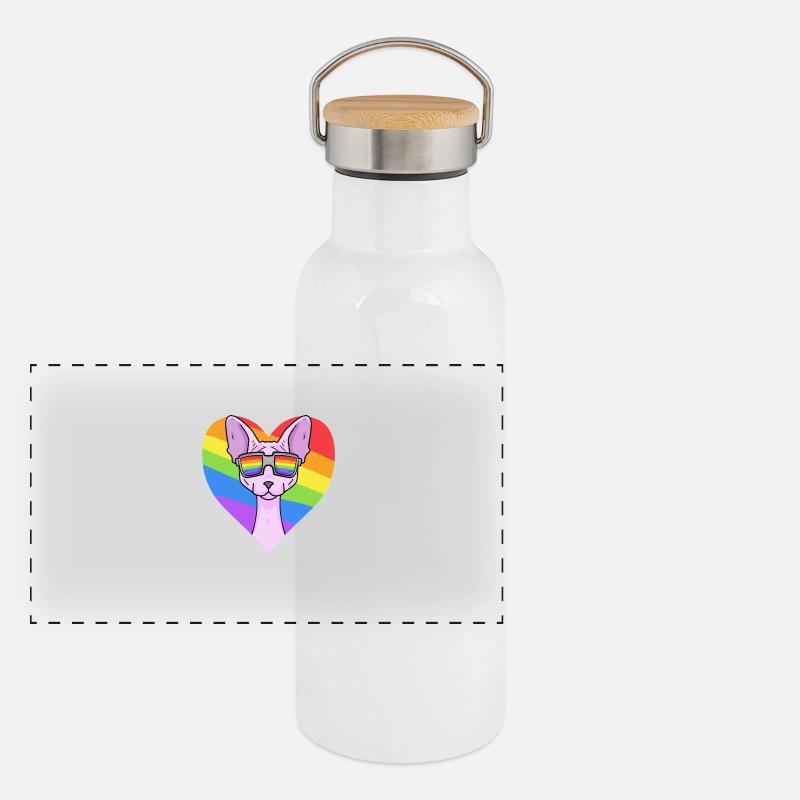 Sphynx Cat - Sphinx Cat - Rainbow Heart Panoramic Thermal Bottle with Bamboo Lid
