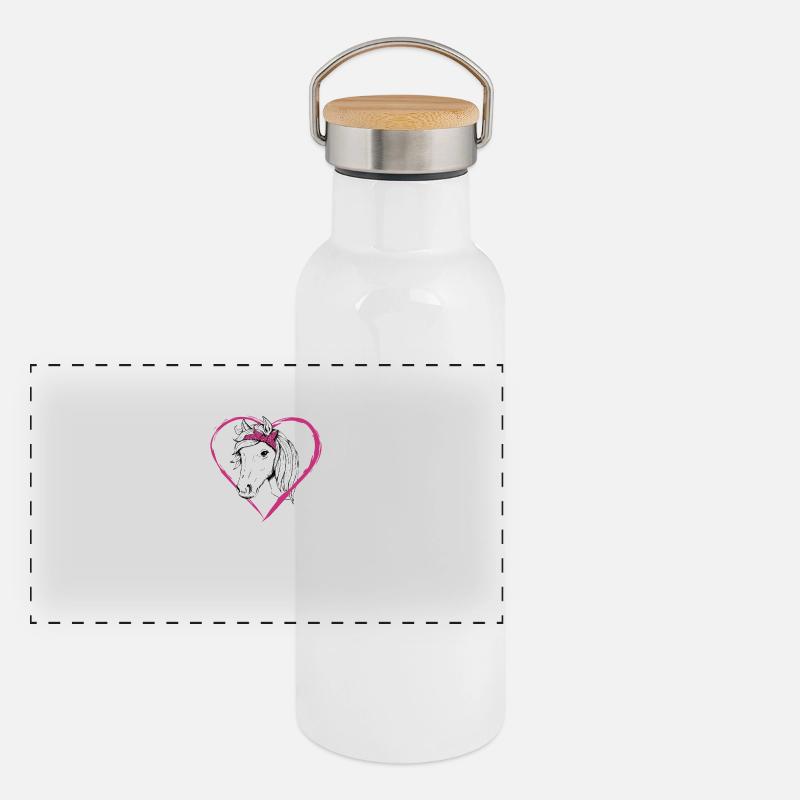 Pferdemädchen Pferde Herz Geschenkidee - Panorama Thermosflasche mit Bambusdeckel - Weiß