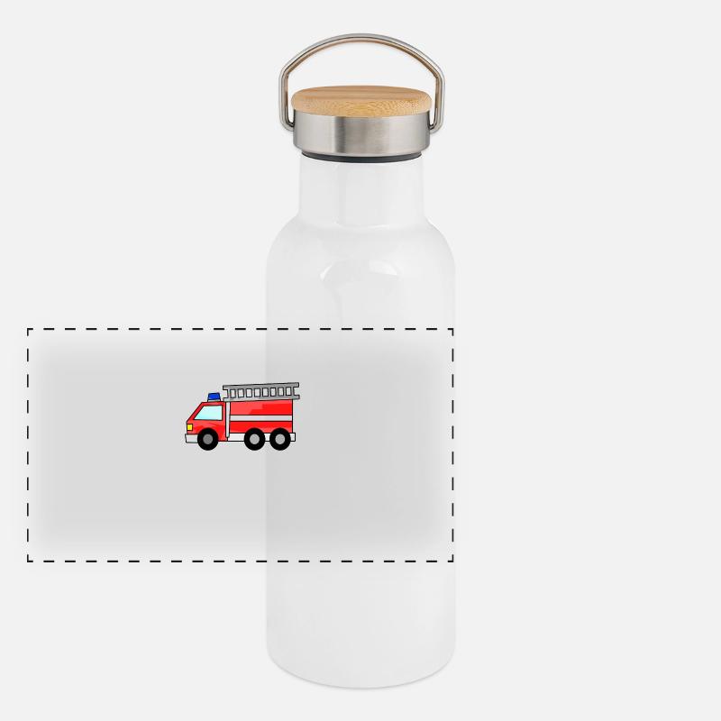 Feuerwehr - Panorama Thermosflasche mit Bambusdeckel - Weiß