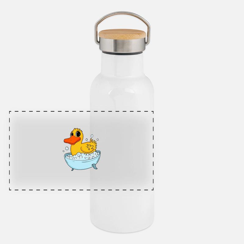 Badeente - Panorama Thermosflasche mit Bambusdeckel - Weiß