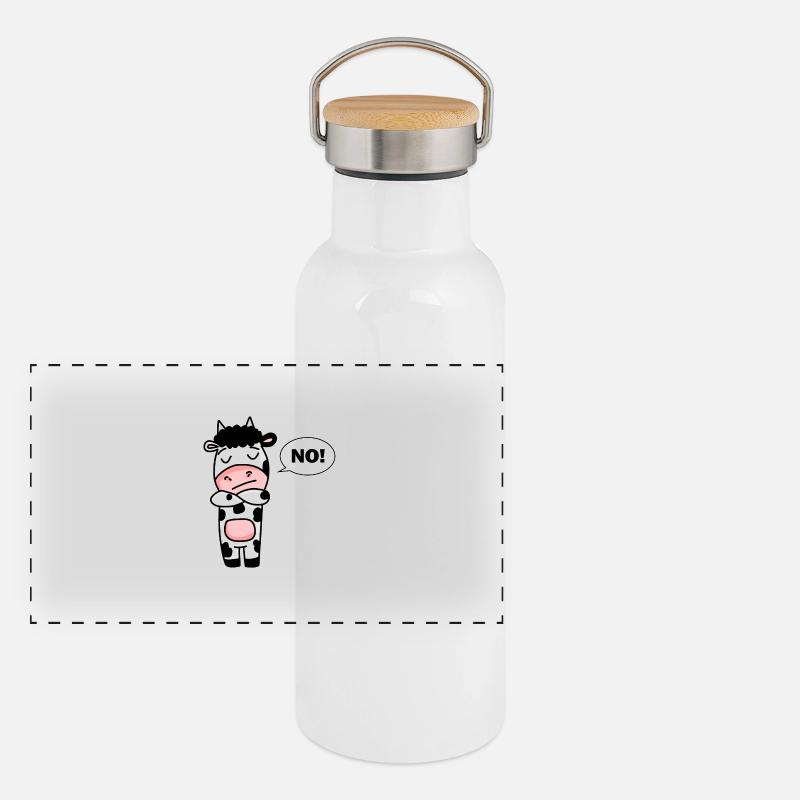 Kuh Nein - Panorama Thermosflasche mit Bambusdeckel - Weiß