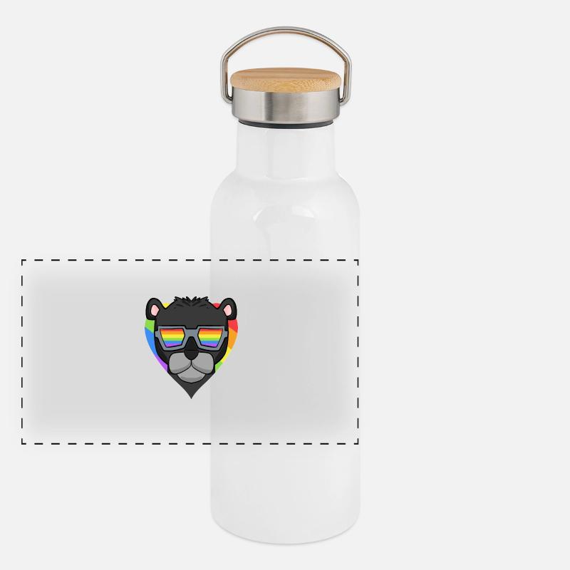 LGBT Tier Schwarzer Panther Regenbogen Panorama Thermosflasche mit Bambusdeckel
