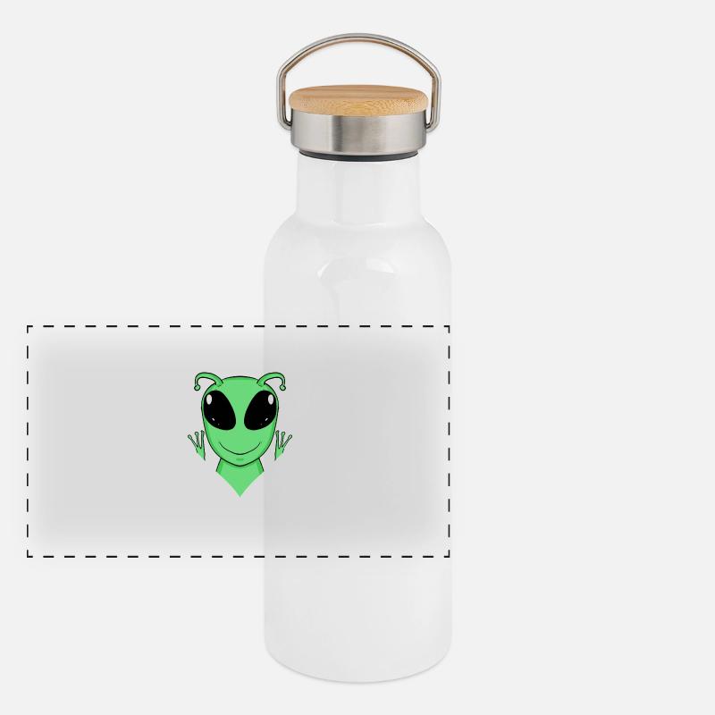 Alien Kopf Panorama Thermosflasche mit Bambusdeckel