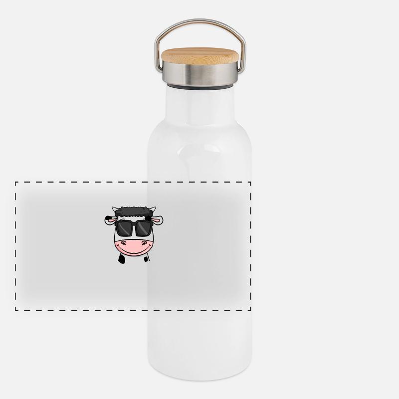 cool cow with sunglasses Panoramic Thermal Bottle with Bamboo Lid