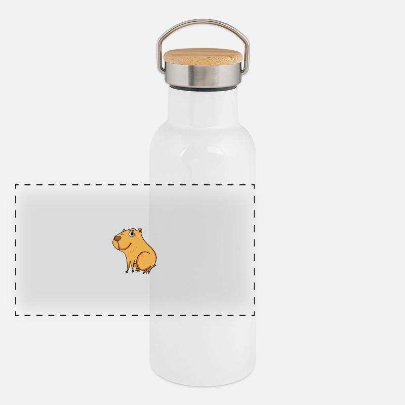Capybara Wasserschwein - Panorama Thermosflasche mit Bambusdeckel - Weiß