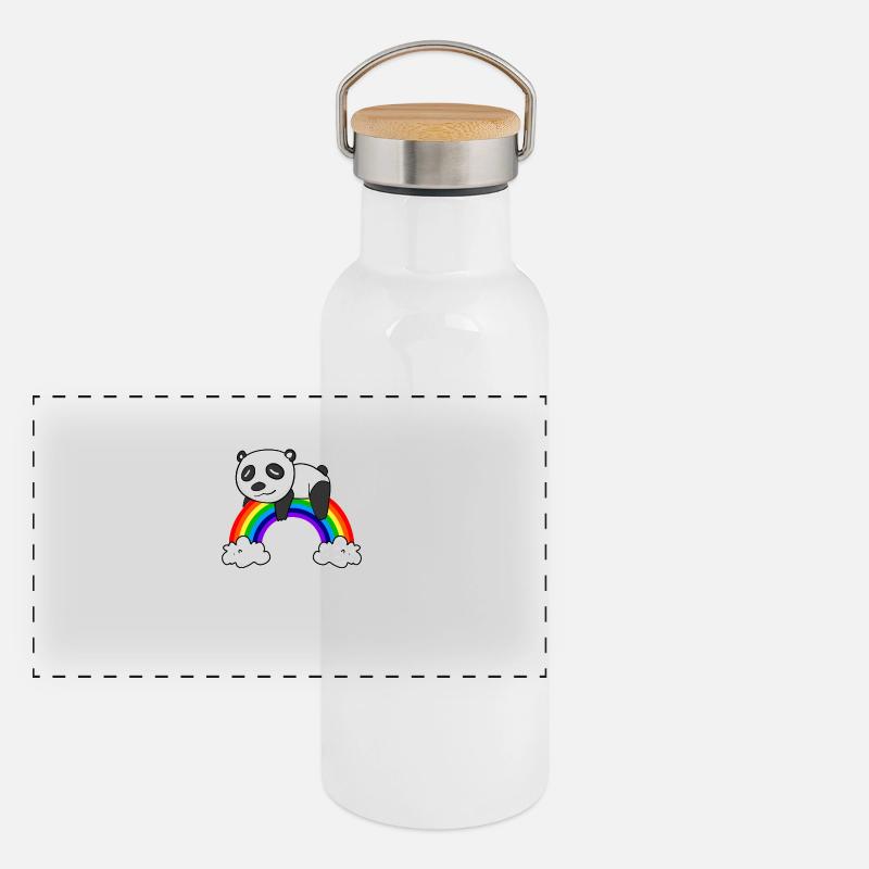 Regenbogen Panda - Panorama Thermosflasche mit Bambusdeckel - Weiß