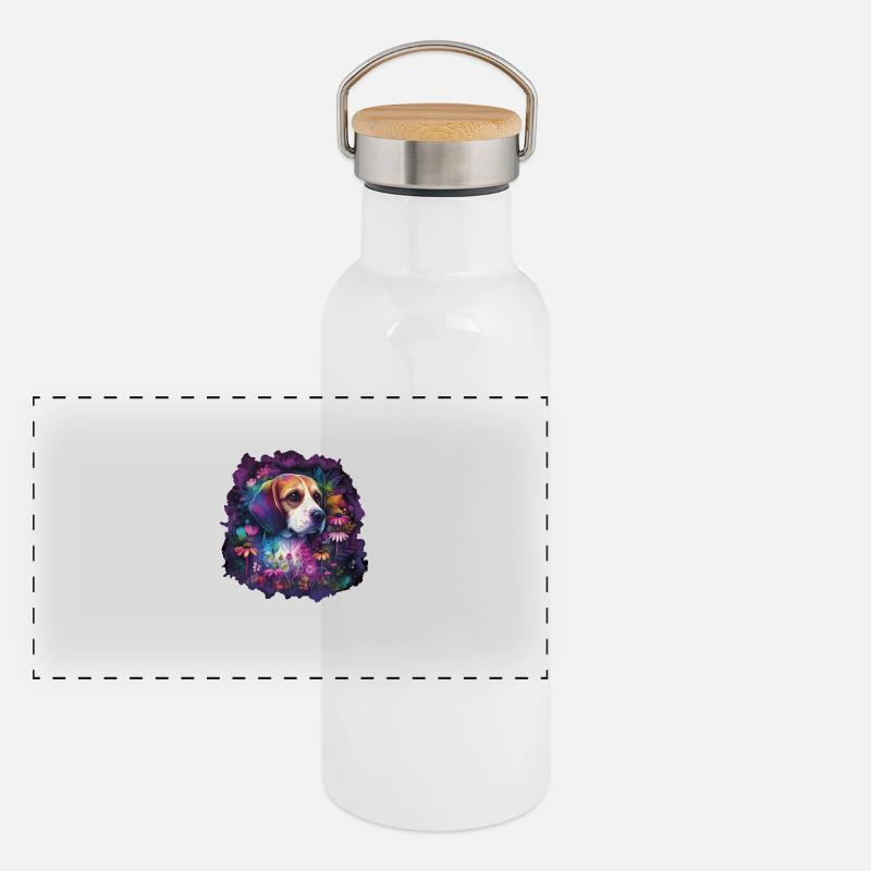 Beagle Beaglemotiv Geschenk - Panorama Thermosflasche mit Bambusdeckel - Weiß