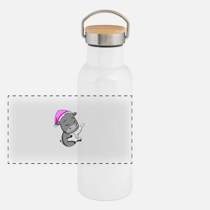 Esel - Panorama Thermosflasche mit Bambusdeckel - Weiß