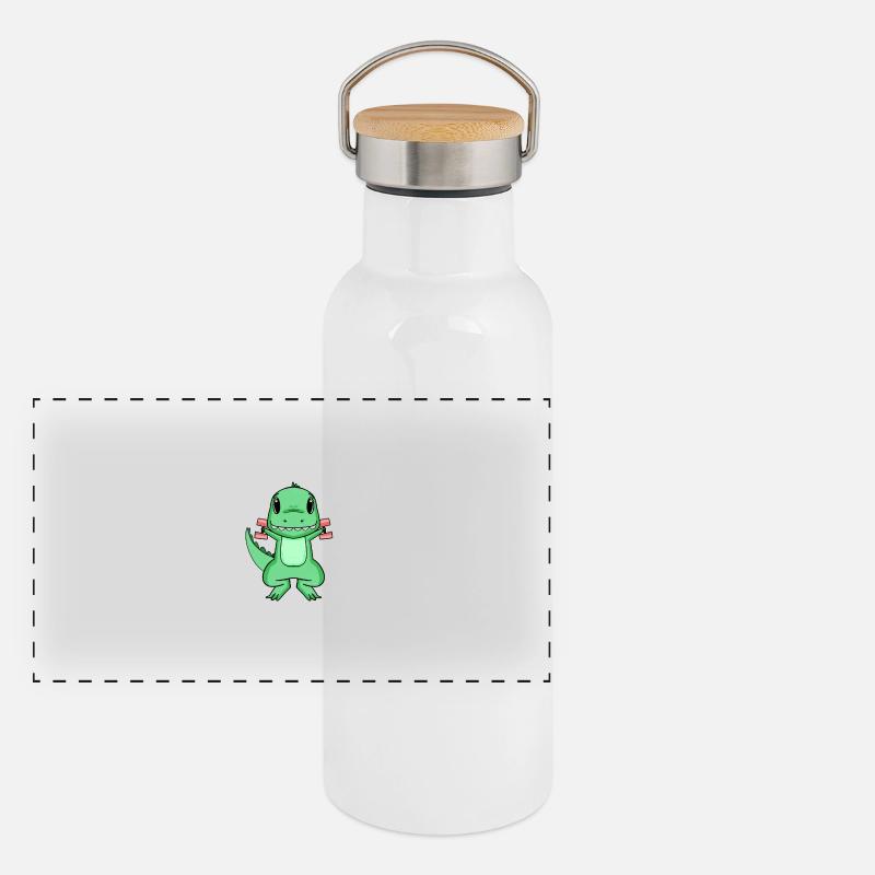 Dino Hantel Training Krafttraining Geschenk Panorama Thermosflasche mit Bambusdeckel