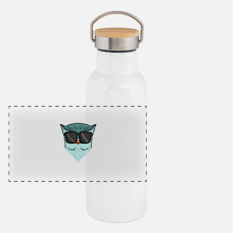 Eule mit Sonnenbrille Panorama Thermosflasche mit Bambusdeckel
