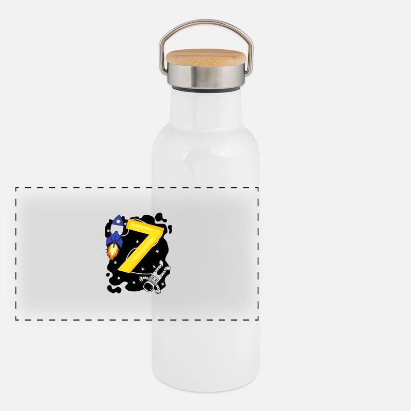 7 Geburtstag Junge Astronaut - sieben Jahre Panorama Thermosflasche mit Bambusdeckel