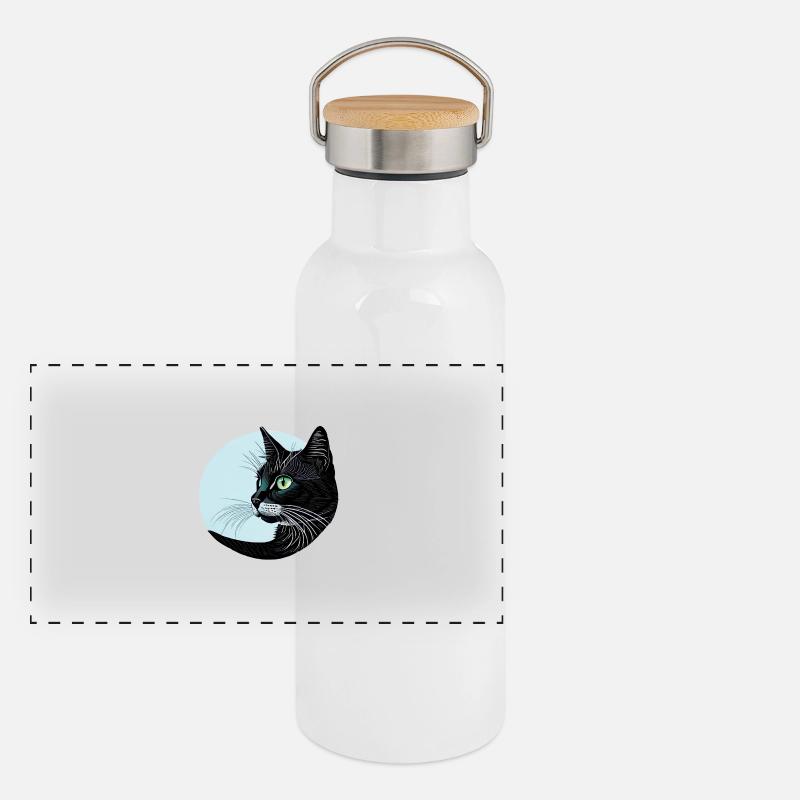 Schwarze Katze Panorama Thermosflasche mit Bambusdeckel