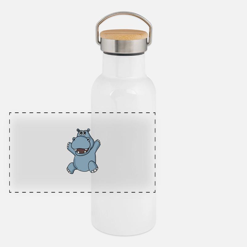 Niedliches Nilpferd Panorama Thermosflasche mit Bambusdeckel