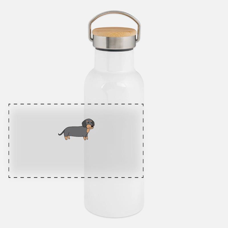 Dackel Dachshund Teckel - Panorama Thermosflasche mit Bambusdeckel - Weiß