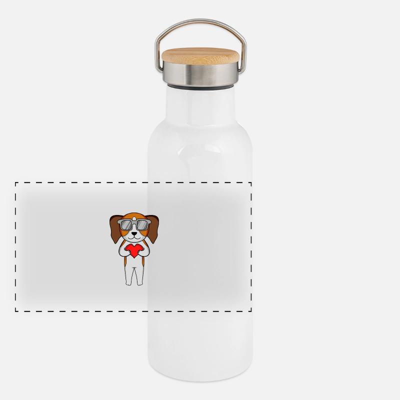 Dog with heart and glasses - Beagle Panoramic Thermal Bottle with Bamboo Lid