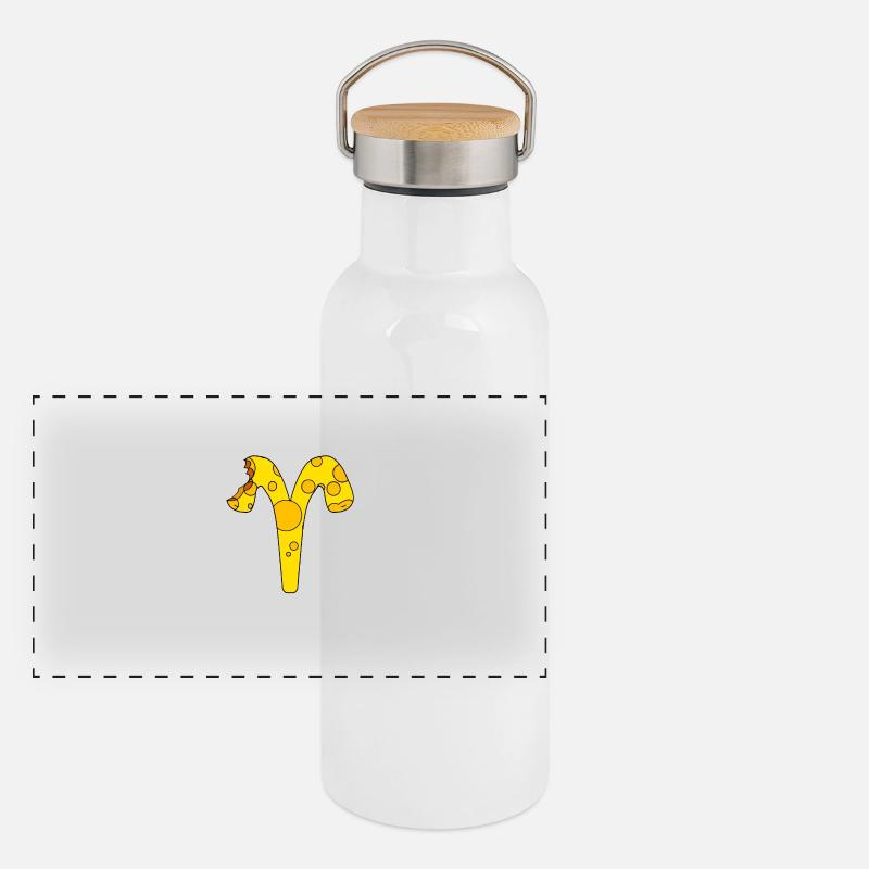 Segno zodiacale Simbolo dell'Ariete - Thermos con coperchio in bambù - bianco