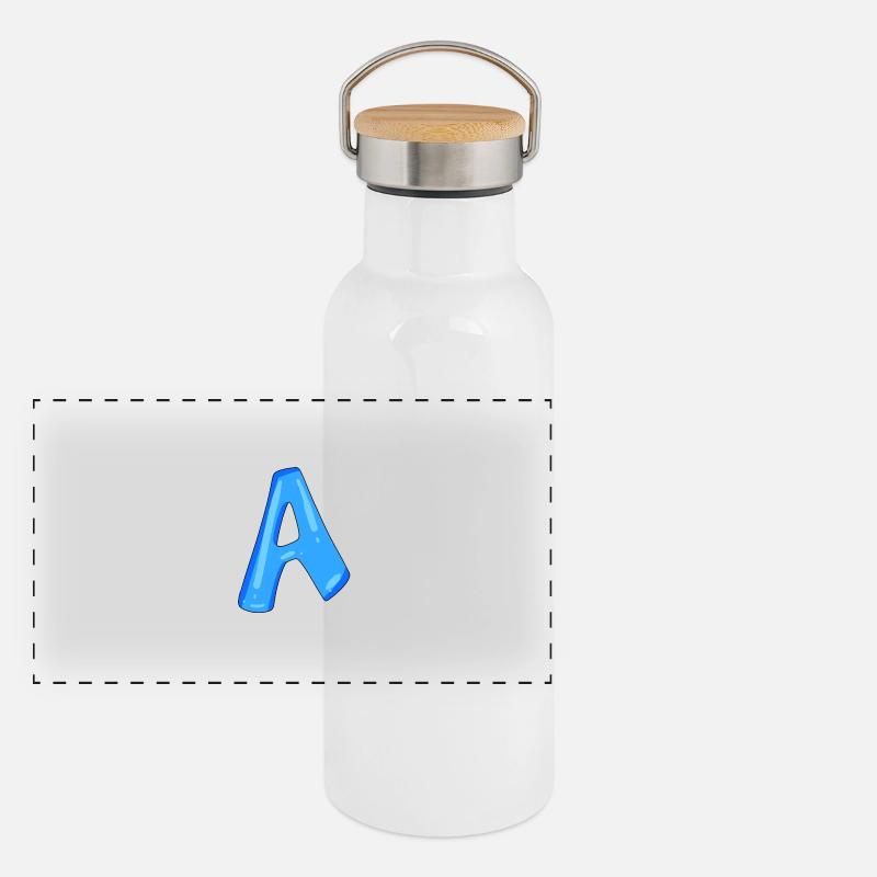 Buchstabe A Anfangsbuchstabe - Panorama Thermosflasche mit Bambusdeckel - Weiß