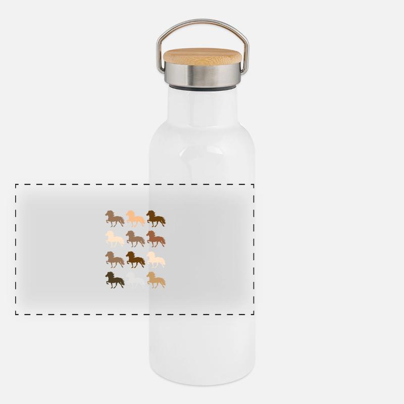 Islandpferd Panorama Thermosflasche mit Bambusdeckel