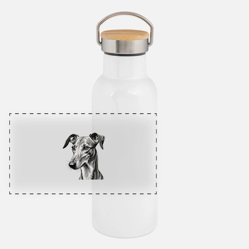 Windhund Kopf Panorama Thermosflasche mit Bambusdeckel