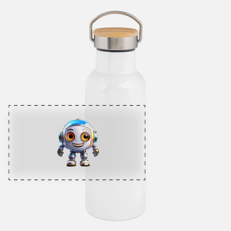 Roboter Panorama Thermosflasche mit Bambusdeckel