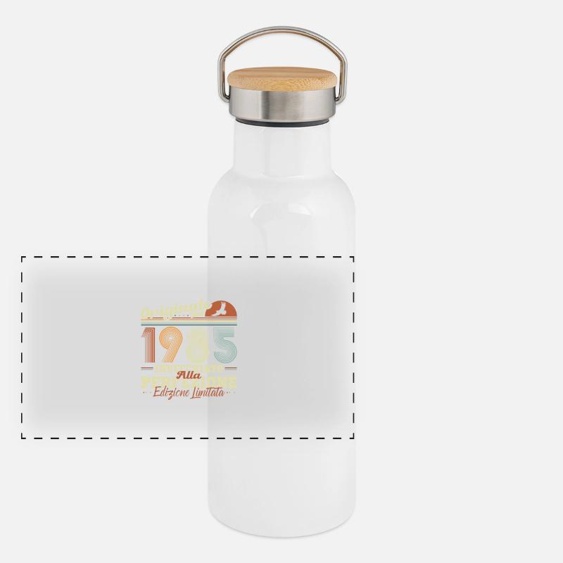 Original 1985 Retro Geburtstagsgeschenk Panorama Thermosflasche mit Bambusdeckel