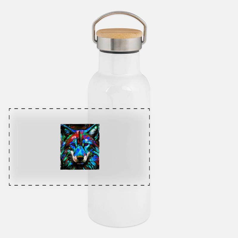 Wolf Porträt Panorama Thermosflasche mit Bambusdeckel