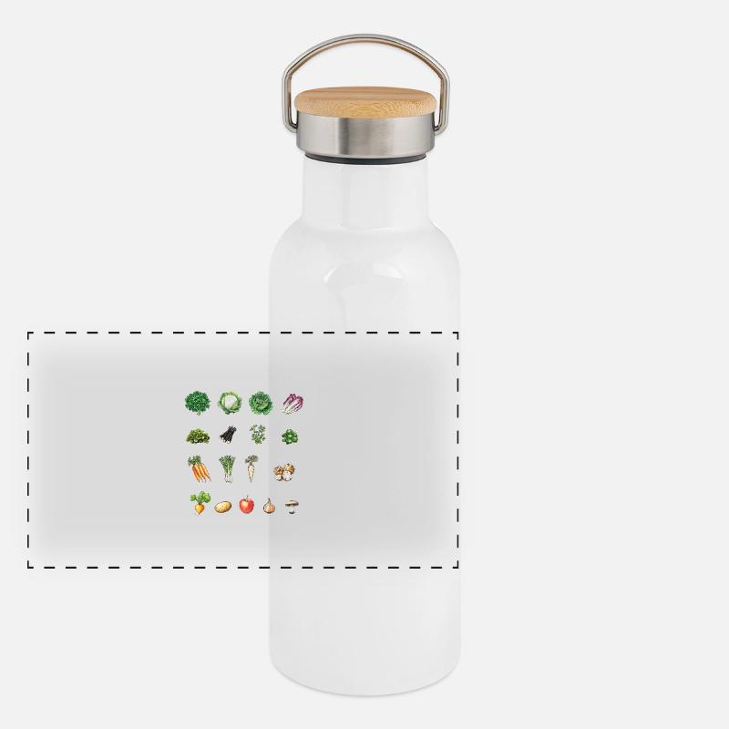 January Seasonal Fruit and Vegetable Collage Panoramic Thermal Bottle with Bamboo Lid