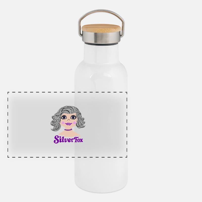 Silverfox Graue Haare Nostalgie Panorama Thermosflasche mit Bambusdeckel