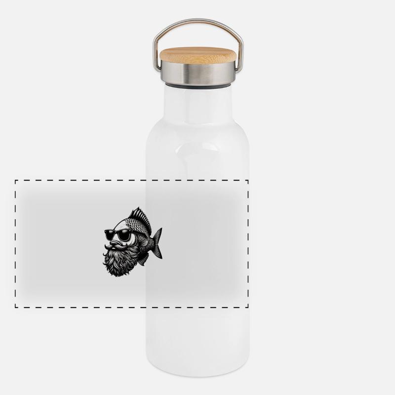 Cool Hipster Fish Man Carp Mustache Hat Panoramic Thermal Bottle with Bamboo Lid