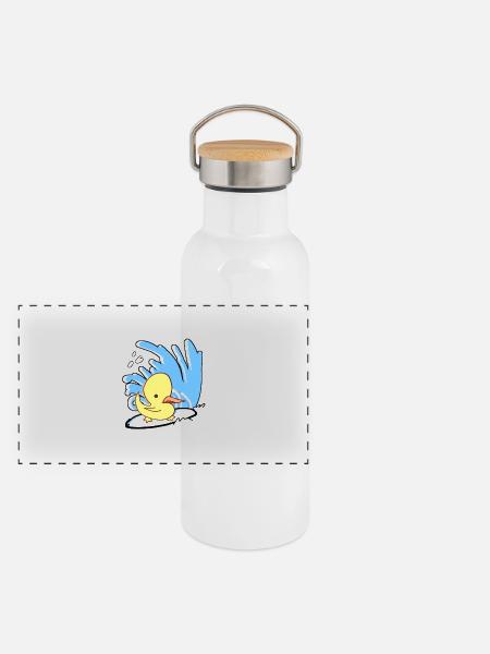 Surfin'Duck - Panorama Thermosflasche mit Bambusdeckel - Weiß - Vorne