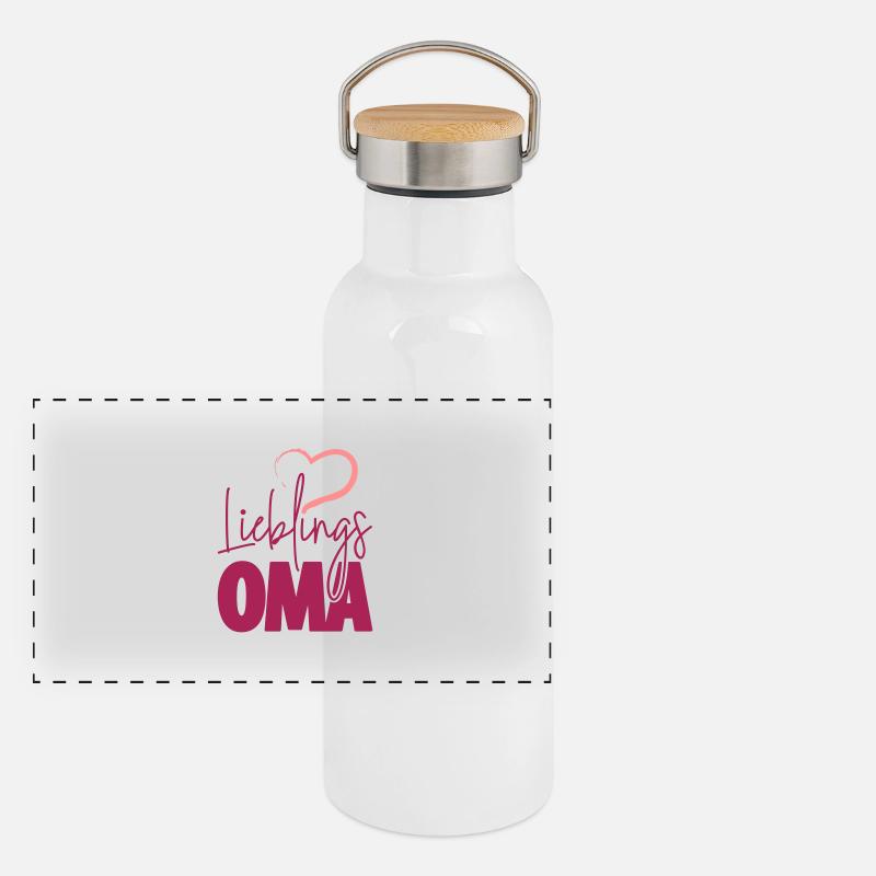 Lieblingsoma mit Herz - Panorama Thermosflasche mit Bambusdeckel - Weiß