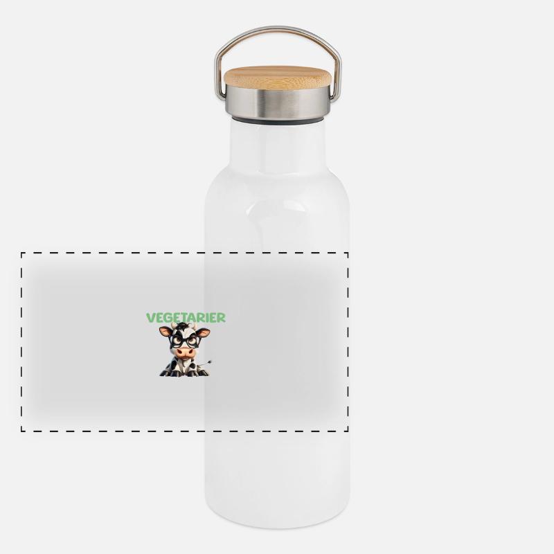Second Hand Vegetarian Panoramic Thermal Bottle with Bamboo Lid